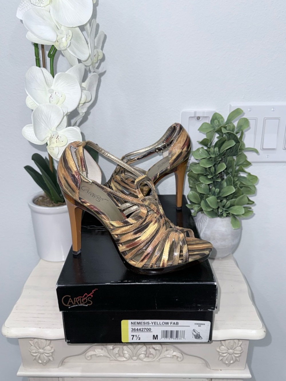 Carlos by Carlos Santana Metallic Yellow Gold Strappy High Heels